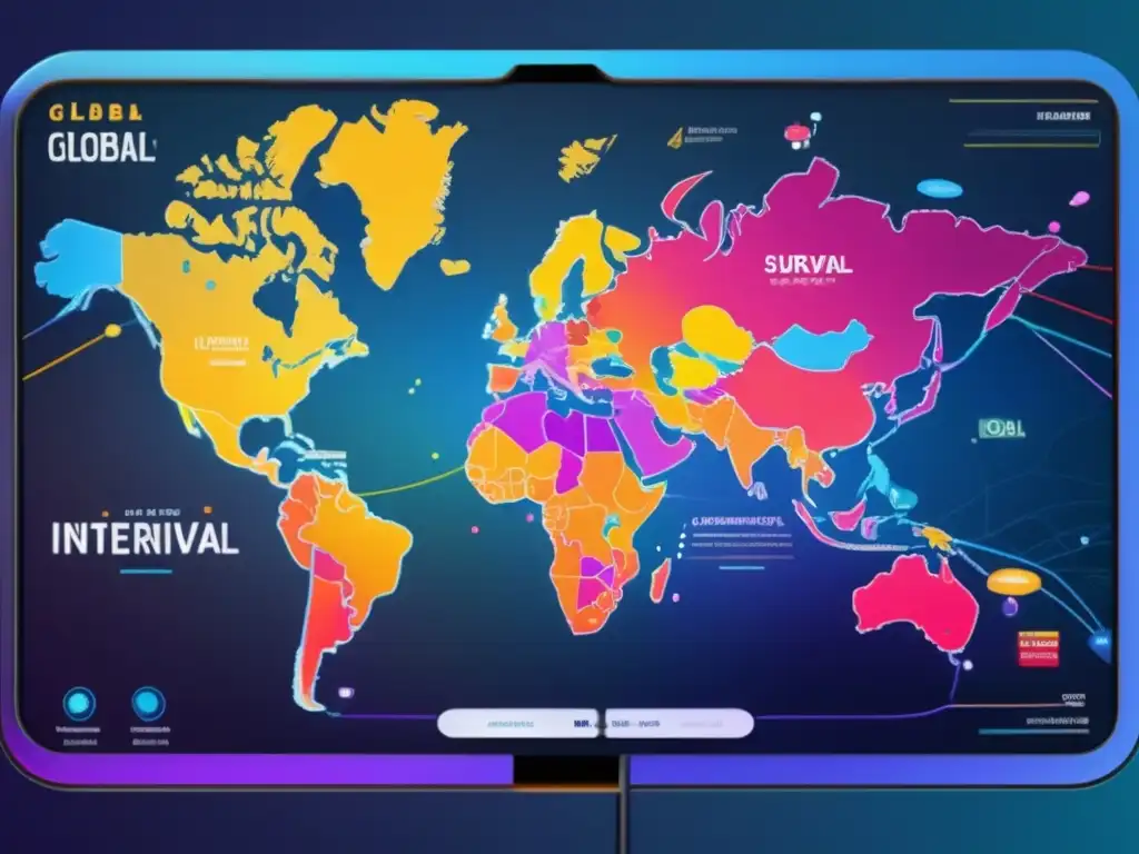 Mapa global de grupos de supervivencia Mapa global 8K detallado con líneas de conexión entre grupos de supervivencia