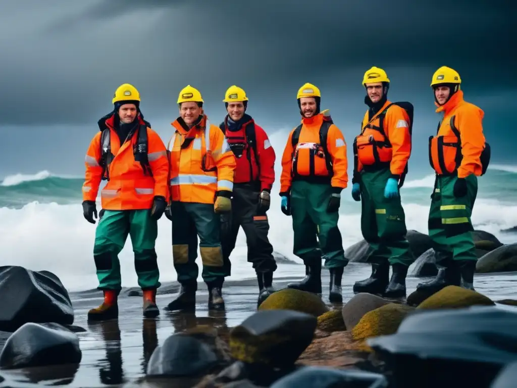 Rescatistas profesionales con dispositivos de comunicación emergencia impermeables