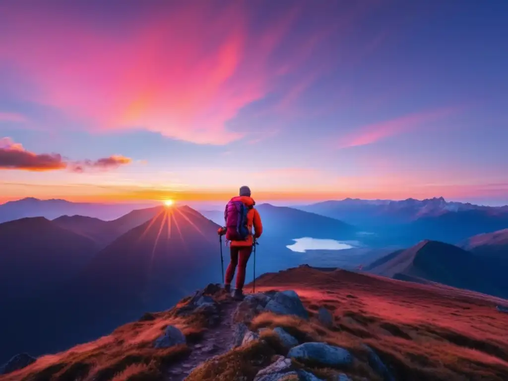 Persona en montaña, paisaje impresionante