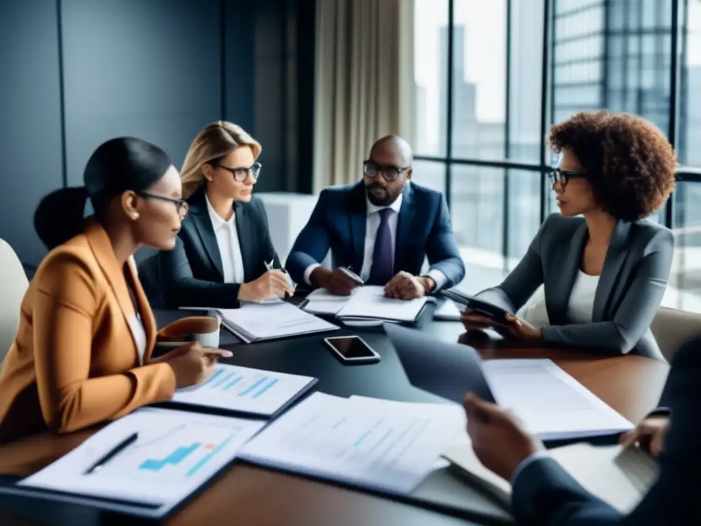 Mesa de discusión: Personas diversas enfocadas en productos esenciales para crisis financiera