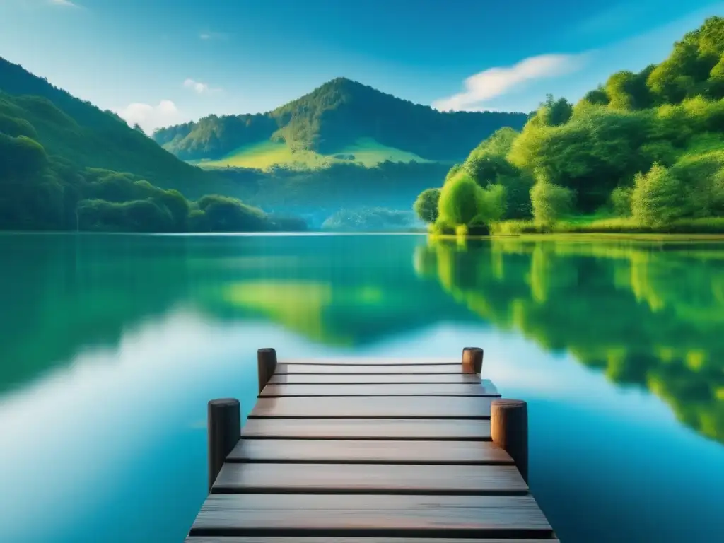 Serene lake surrounded by lush greenery