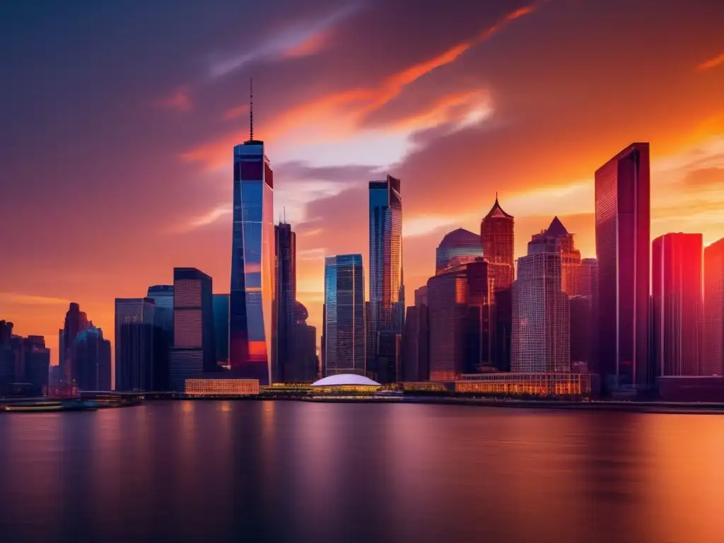 Resiliencia financiera en tiempos inciertos: skyline moderno y atardecer dramático