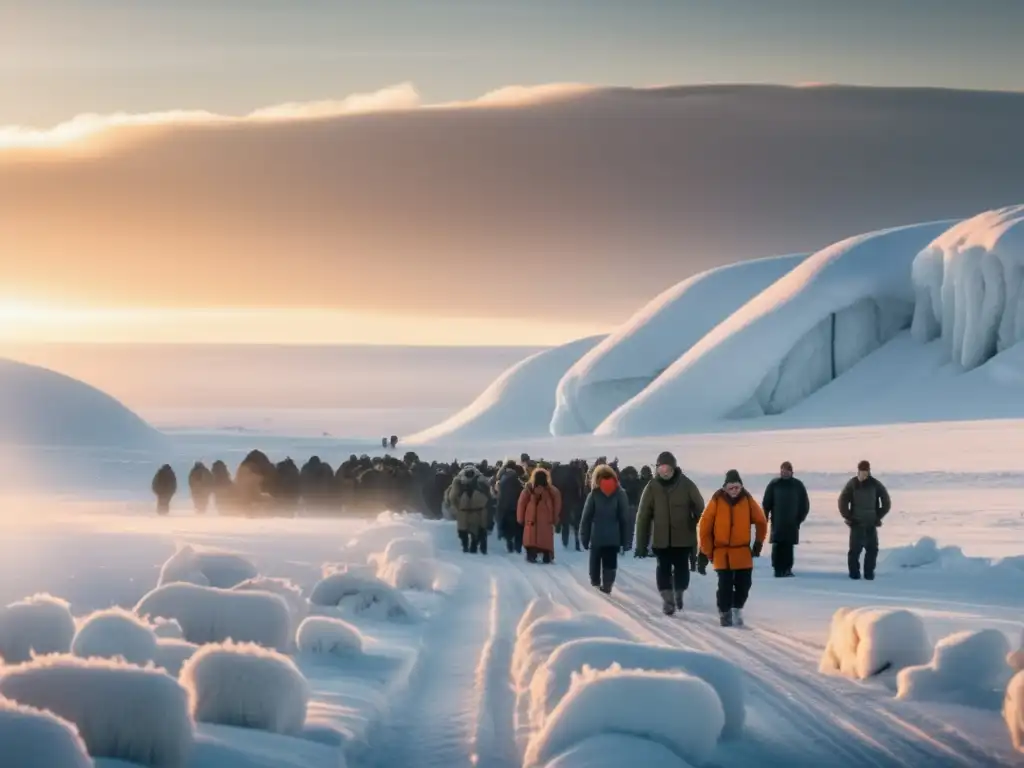 Supervivencia en zonas frías: paisaje helado con iglú, campamento y escalada en hielo