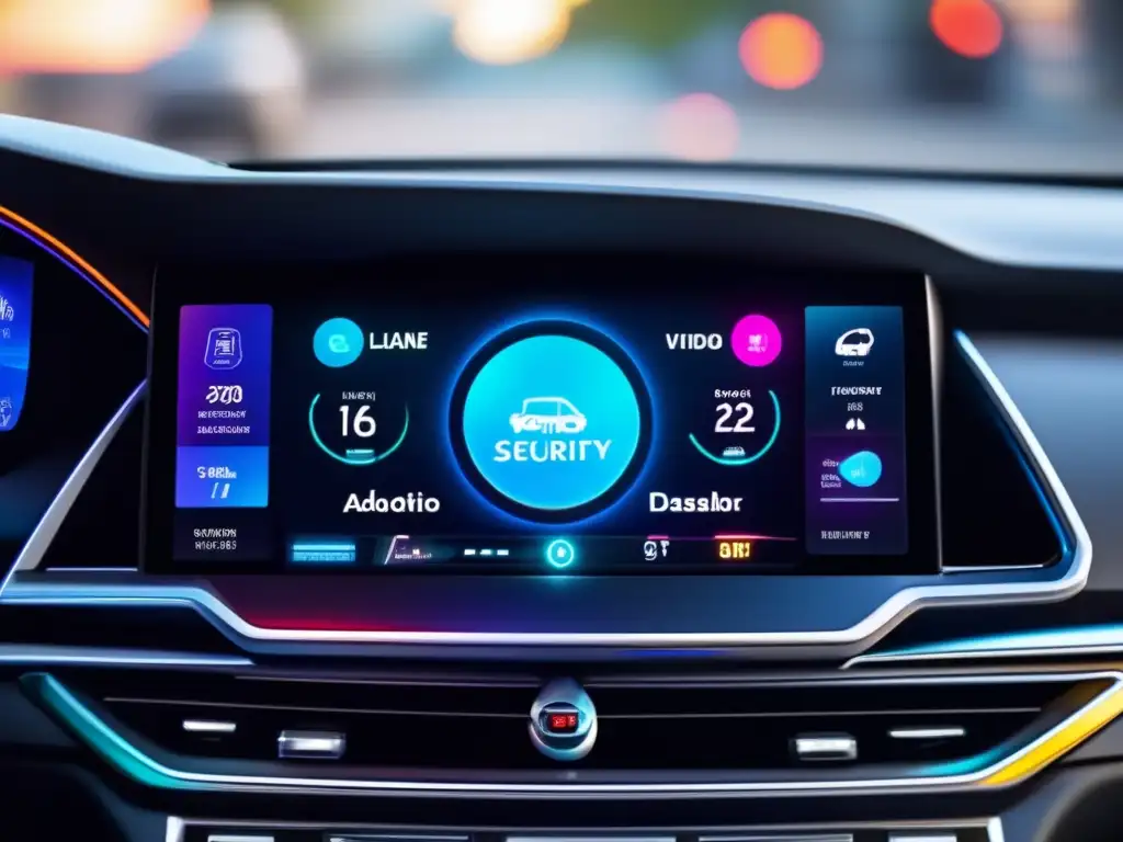 Panel moderno de un automóvil con avanzados controles de seguridad y sistemas de alerta - Sistemas de seguridad vehículos crisis