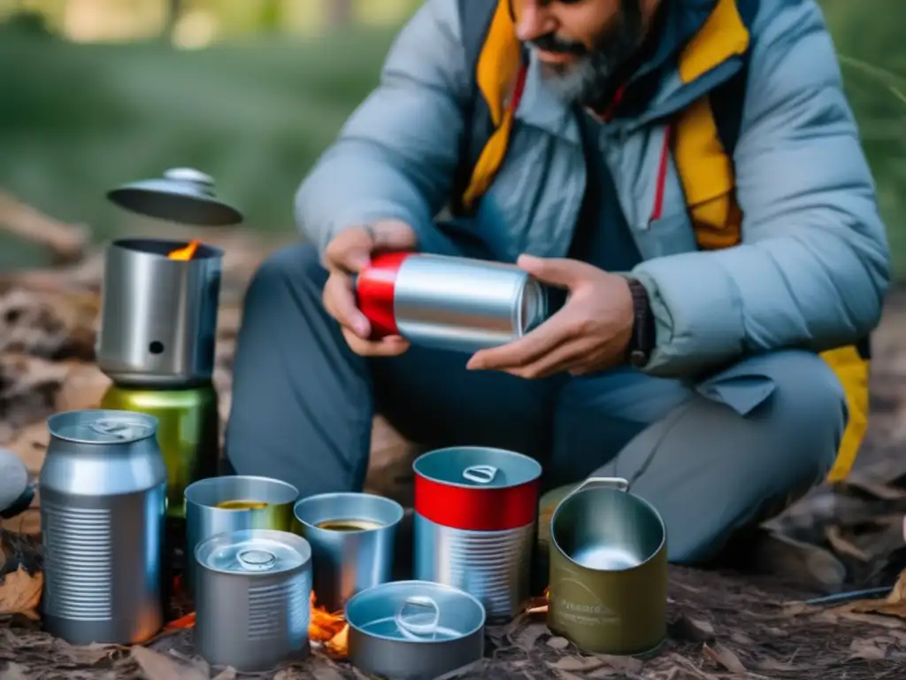 Reutilizar latas de aluminio en supervivencia: diversas utilidades creativas en una imagen detallada