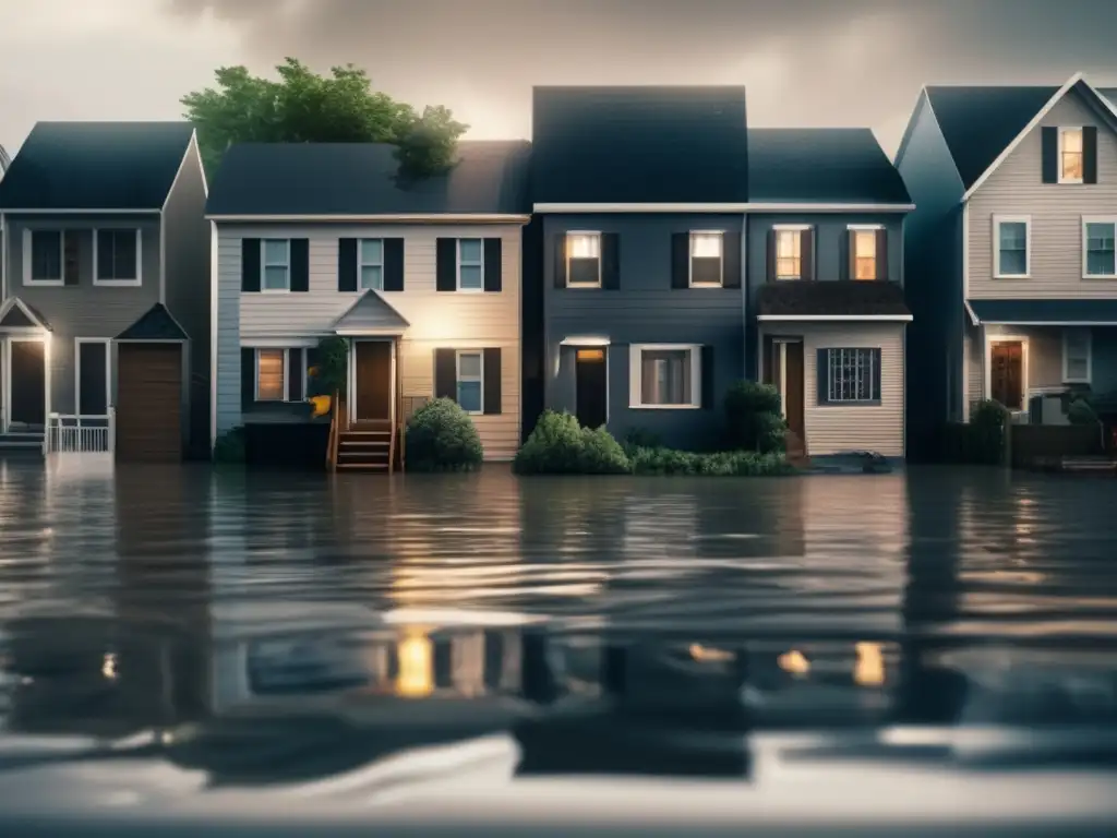 Vecindario residencial durante inundación: peligro, evacuación y protocolos seguros