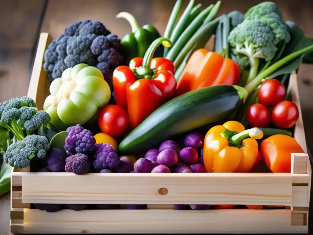 Técnica de encurtido casero de vegetales: variedad fresca y colorida en una caja de madera