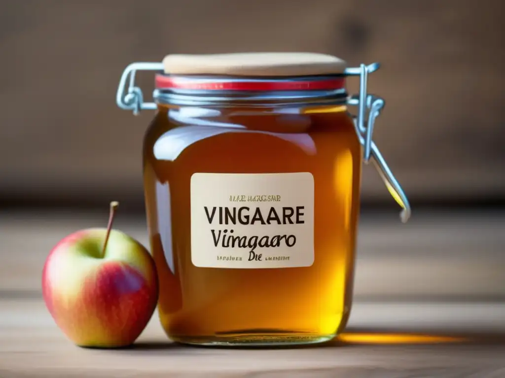 Vinagre casero de manzana en jarra transparente para conservación alimentos