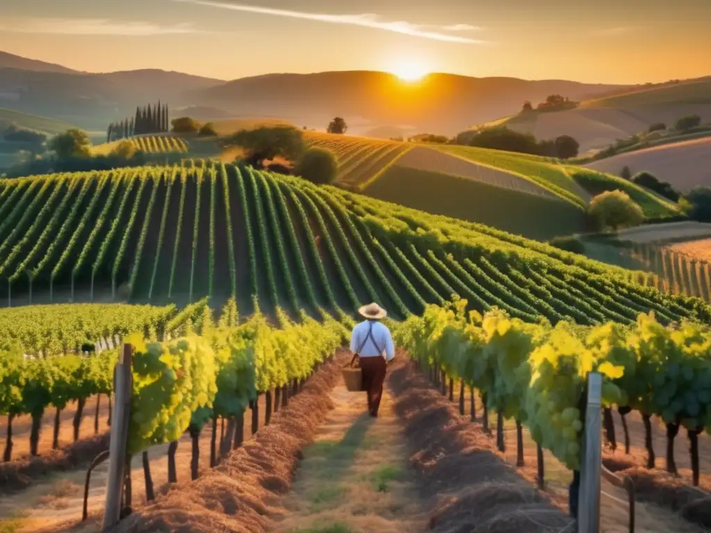 Imagen impactante de viñedo al atardecer, resaltando los beneficios de hacer tu propio vino y cerveza